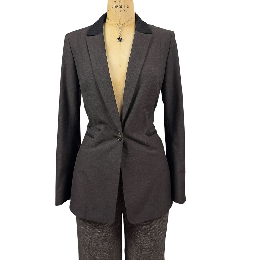 Antonio Melani Brown Tailored Blazer Jacket Contrast Collar Nipped Waist Long 8 - Picture 10 of 10